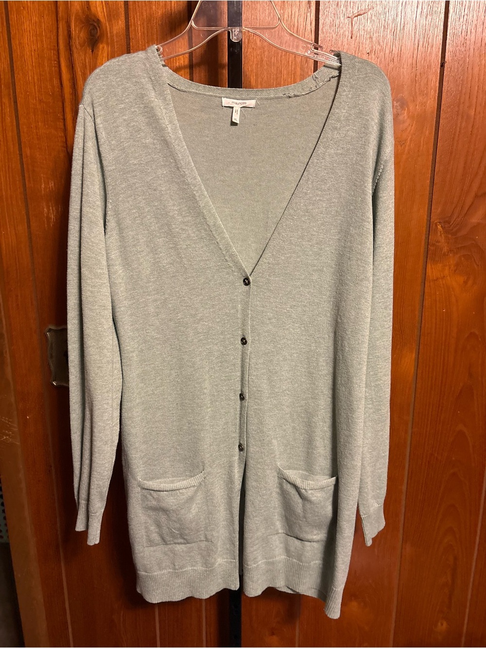 Maurices Light Sage Long Button-Front Cardigan